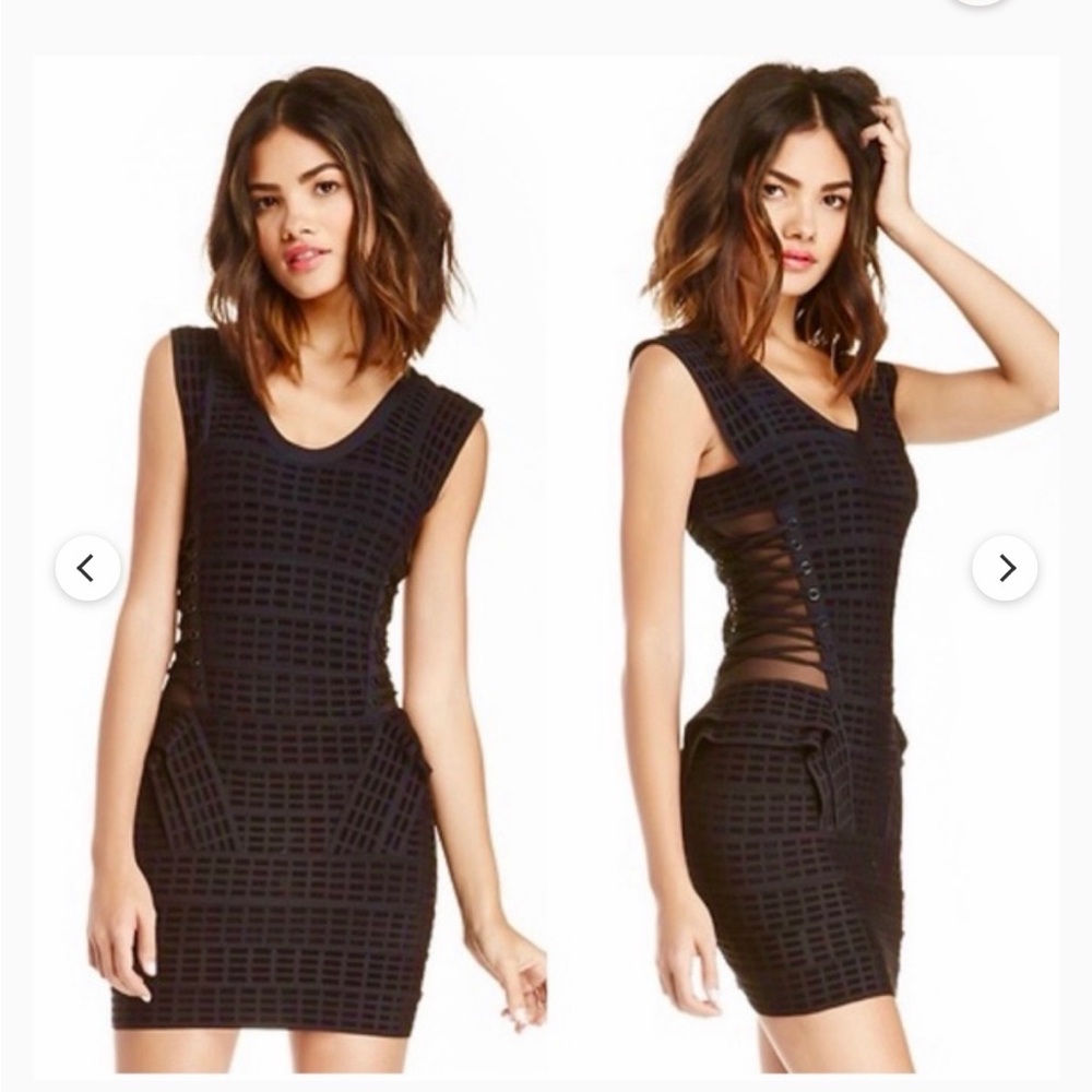 Sleek Black Grid Bodycon Mini Dress